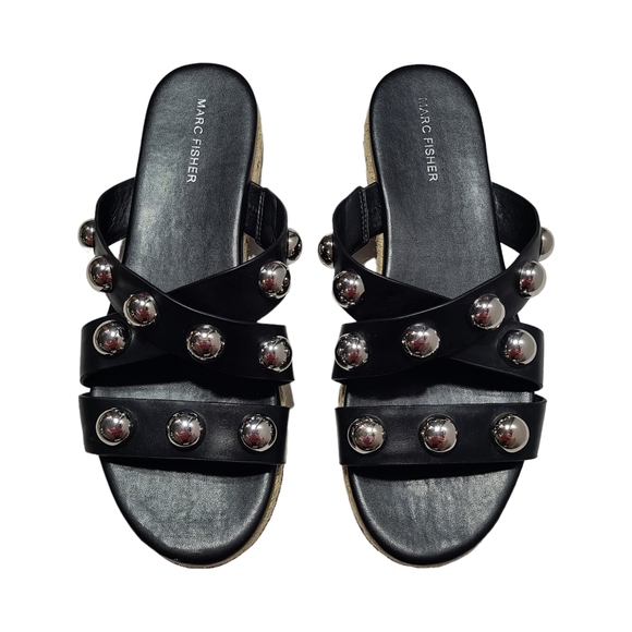 Marc Fisher Shoes - Marc Fisher Prisca Ball Studded Espadrille Slide Sandals Black
